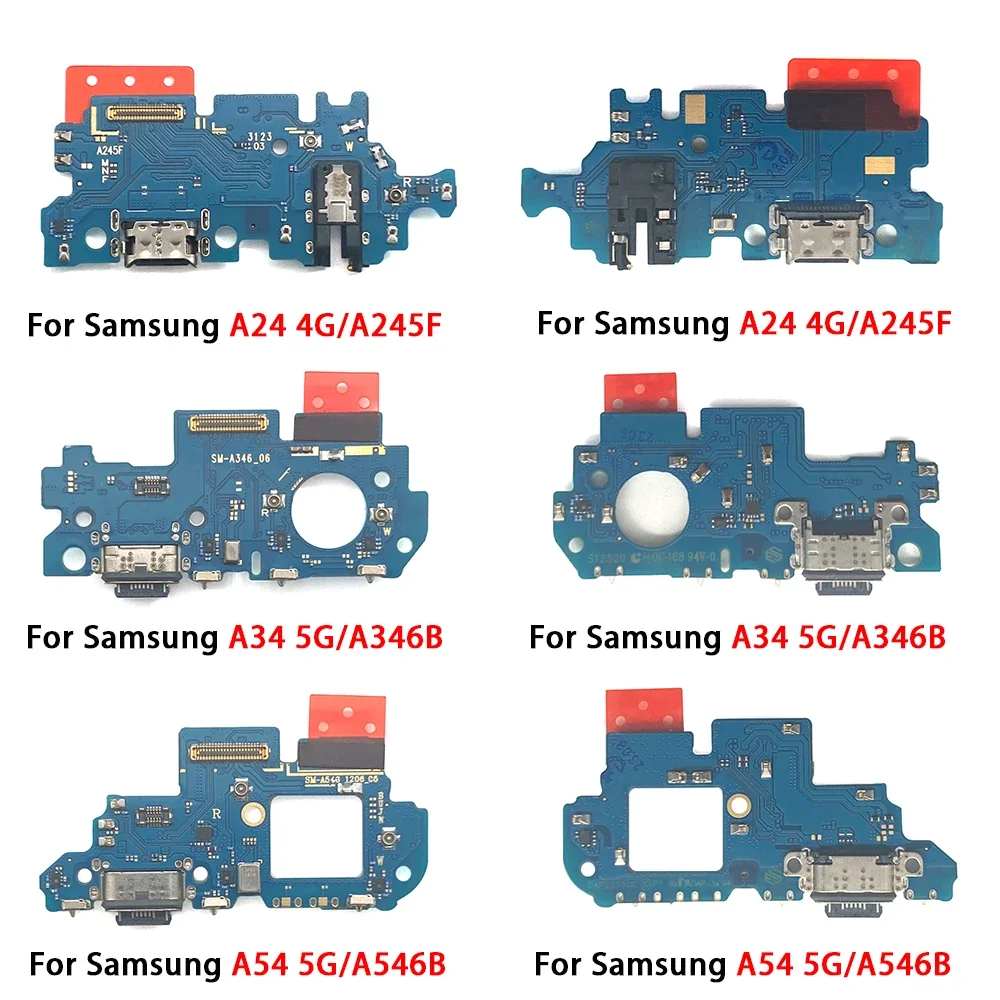 Puerto de carga con cargador USB, Conector de base, placa de micrófono, Cable flexible para Samsung A34, A54, A33, 5G, A24, A23, 4G, A15, A25, A35,