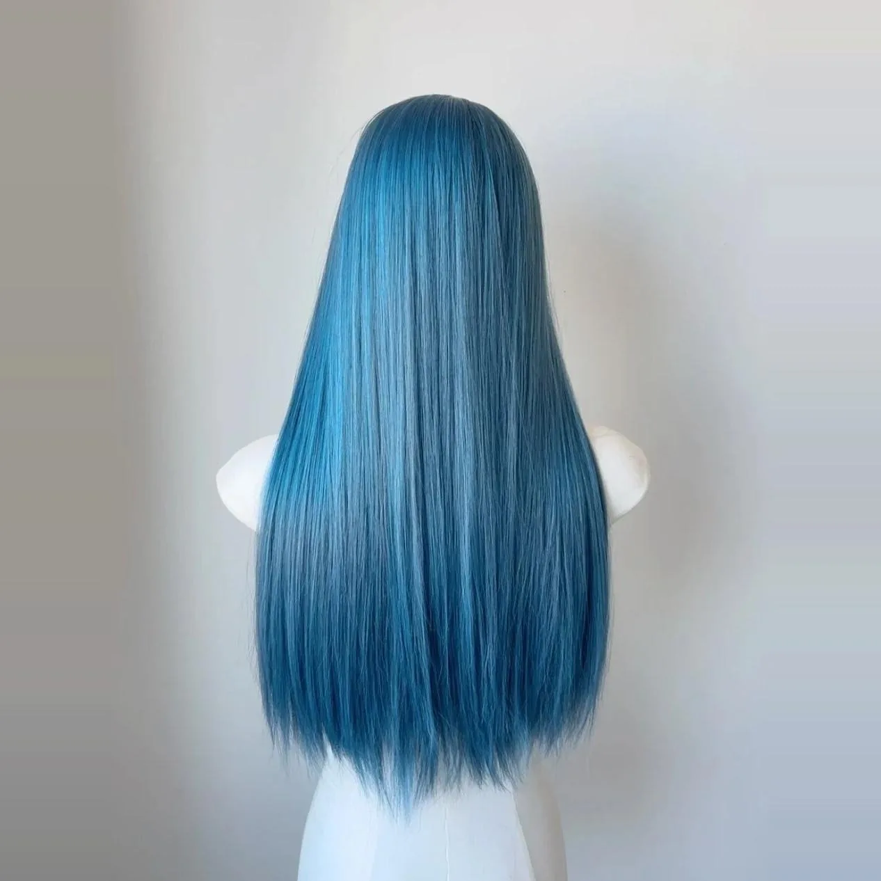 女性用フリンジ付きロングブルー合成ウィッグ,ロリータ,耐熱ヘア,コスプレ,クリスマス,ナチュラル