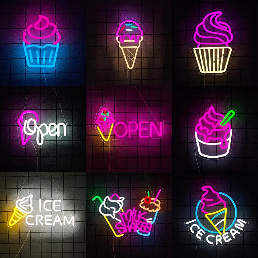 LED-Neonlichtschild für Geschäft, Geschäft, Café, Getränkegeschäft, Büro, Schlafzimmer, Restaurant, Party-Dekoration, Eiscreme-Neonschild für Wanddekoration,