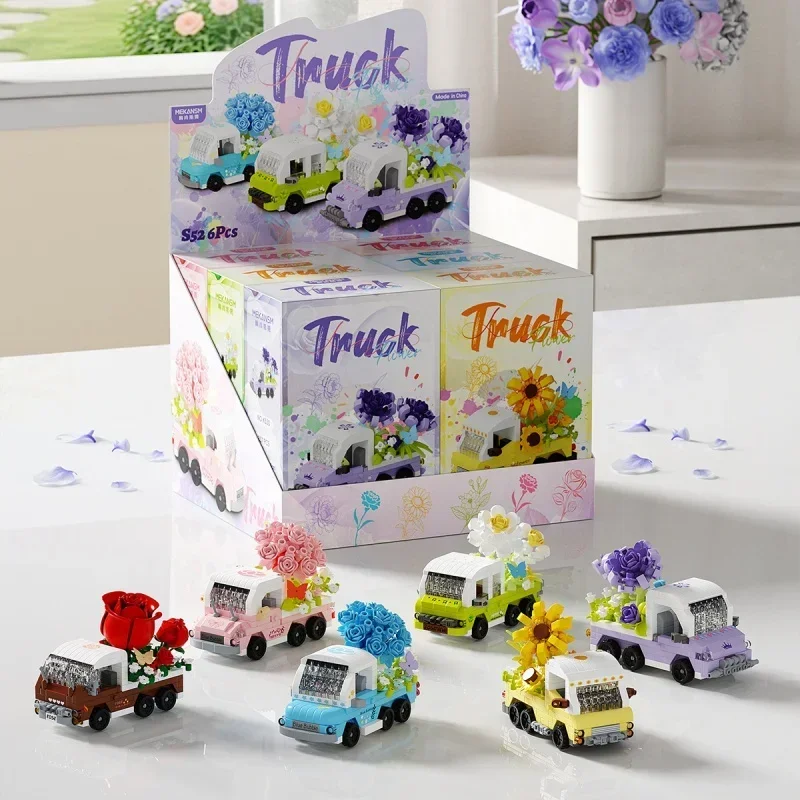 Cartoon Micro Food Truck Street View Micro Building Blocks Toy DIY Assembly Educational Stall Model Toy Children Birthday Gifts