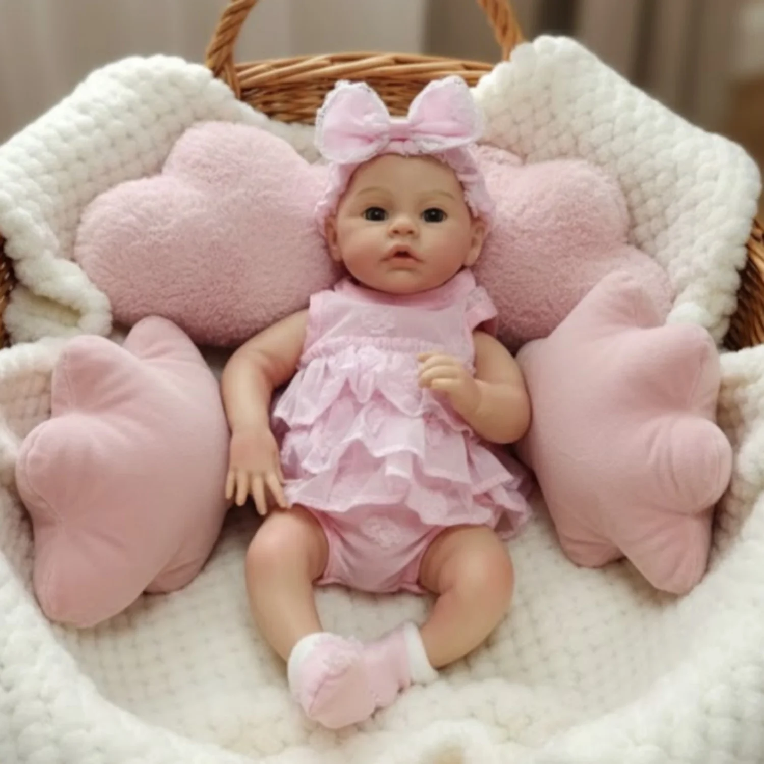 AnjoDoll 13 بوصة سيليكون مرج تولد من جديد بيبي فتاة، فم مفتوح، مقاوم للماء، ألعاب بناتي حديثي الولادة مرسومة بالحياة