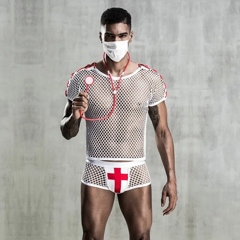 

Sexy Male Doctor Mesh Lingerie Adult Erotic Uniform Male Doctor Sexy Uniform for Bar Performance Male Doctor Cosplay Mesh Linger