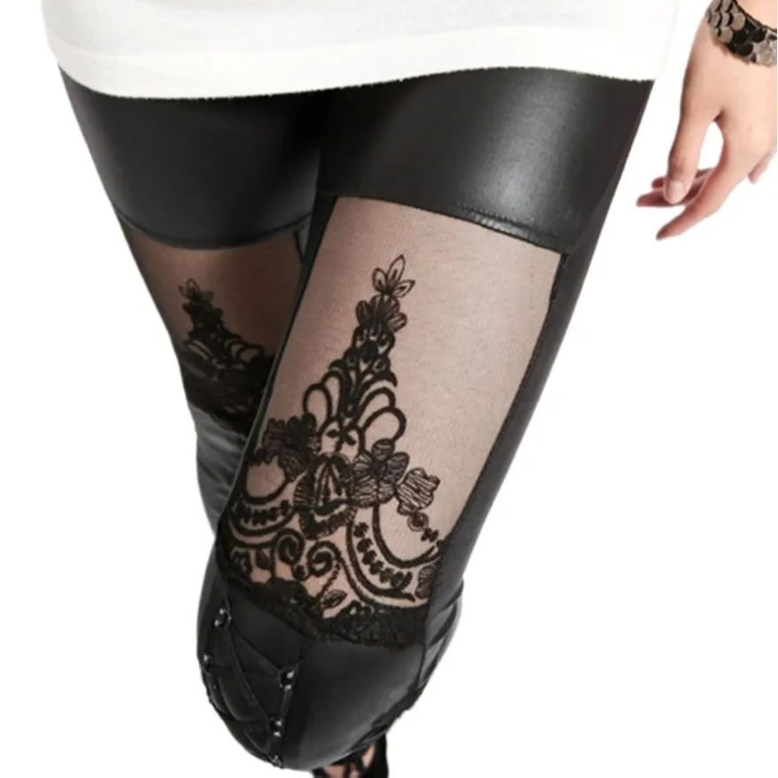 Dames Kant eer Casual broek Imitatieleer Strakke pasvorm Lage taille Herfst Faion Casual damesbroek Zijde gloeiend