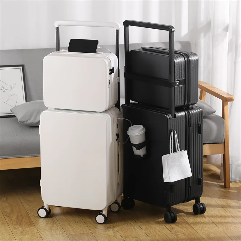 Multifunctional Combination Suitcase, Wide Trolley Suitcase, USB Charging Port, ABS Large Capacity Portable Trolley Case