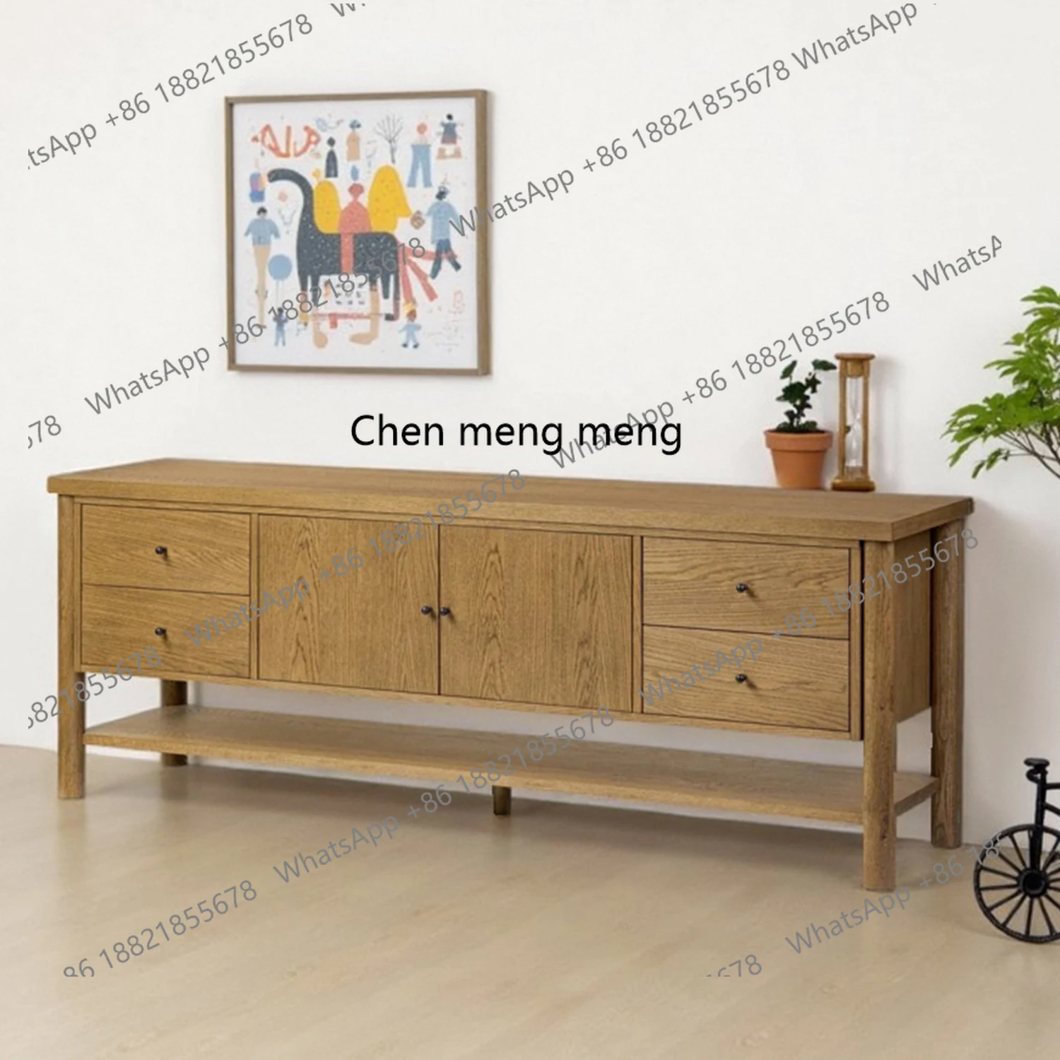 

American country solid wood TV cabinet living room French retro storage cabinet entrance locker