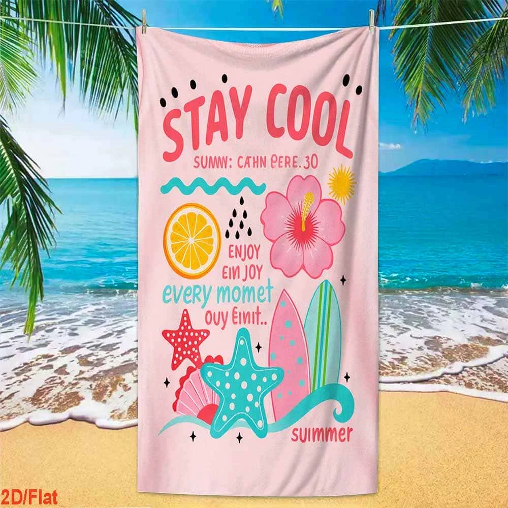 2D Flat, 1pc Pink Beach Towel, Printed with 