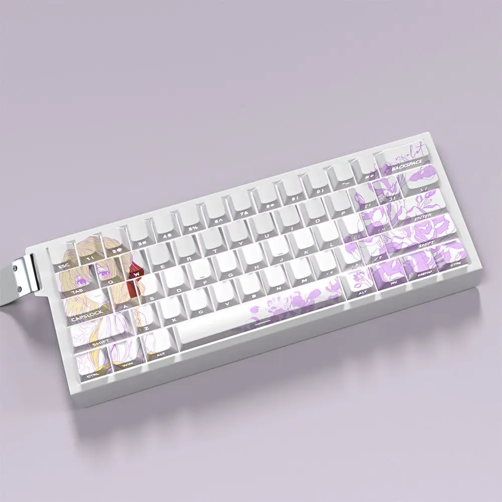 63 Kes Violet Translucent Keycaps Anime Side Print Keycaps PBT Dye-Sub Cherry for Mechanical Keyboard Wooting 60 65 68