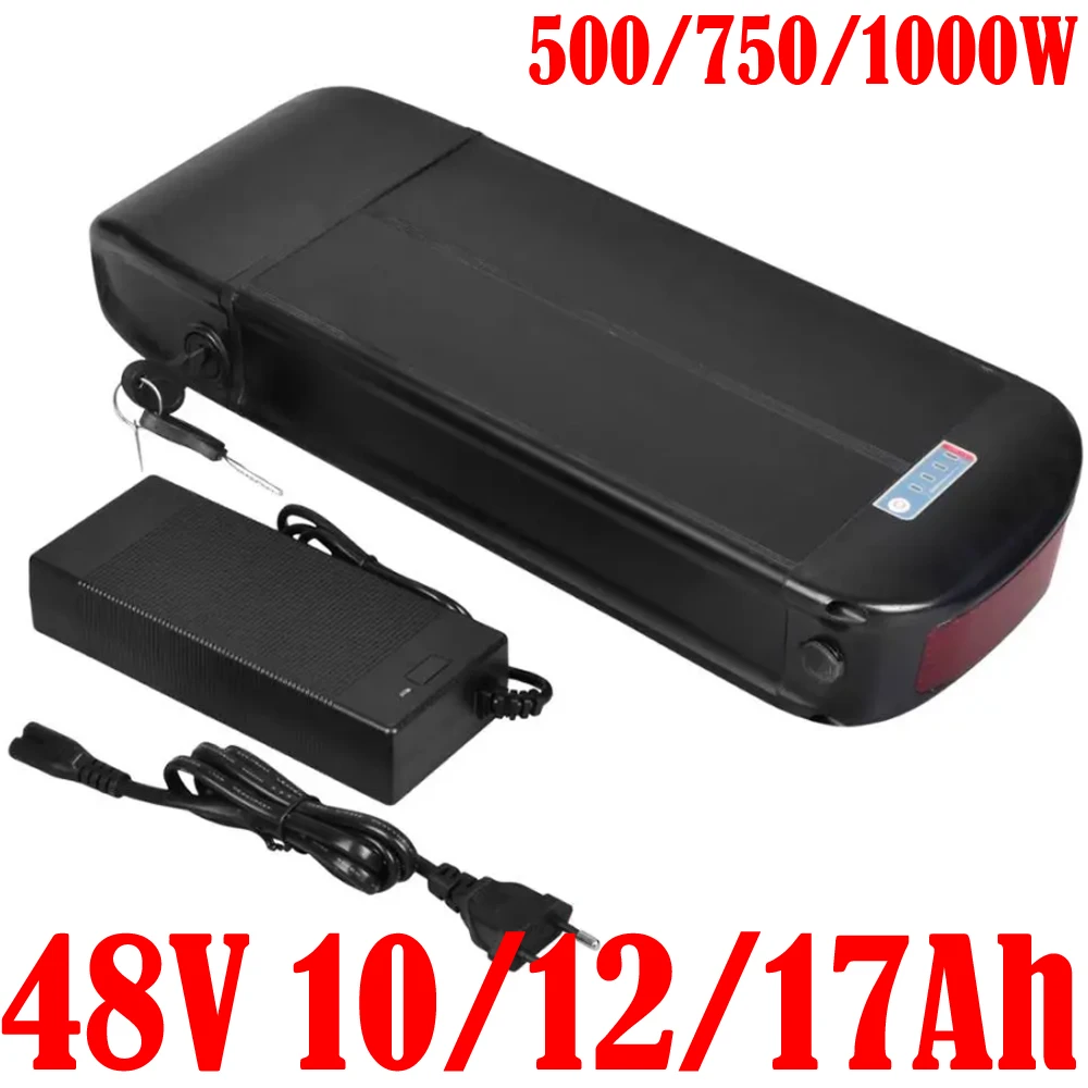 48V 500W 750W 1000W eBike battery 48V 18650 Rear Rack Lithium Battery 48V 10AH 12AH 13AH 15AH 17AH Electric Bicycle Battery