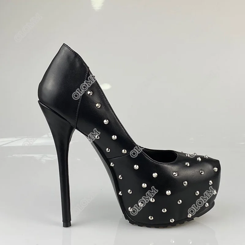 Olomm 2020 المرأة منصة مضخات سوبر مثير رصع خنجر عالية الكعب أشار تو الأسود أحذية النادي الليلي النساء زائد الولايات المتحدة حجم 5-20 #3
