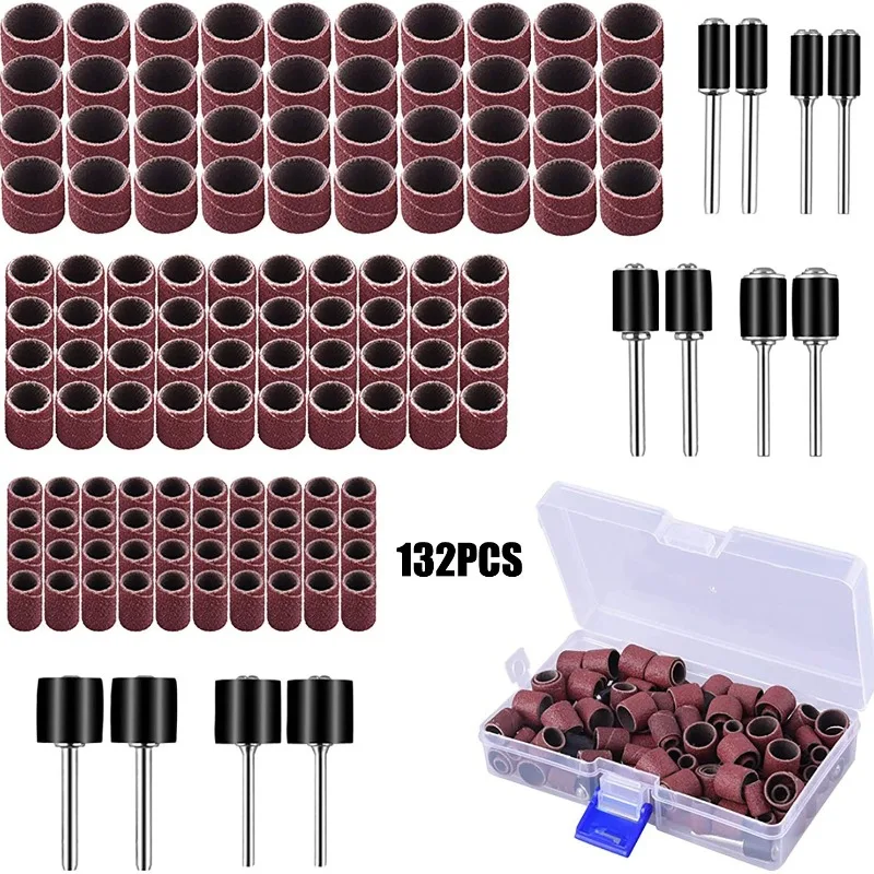 

33-156pcs Dremel Sanding Drums Kit Sand Band 1/2 1/4 3/8Inch Sand Mandrels Drum Grit Woodworking Nail Drill Rotary Abrasive Tool