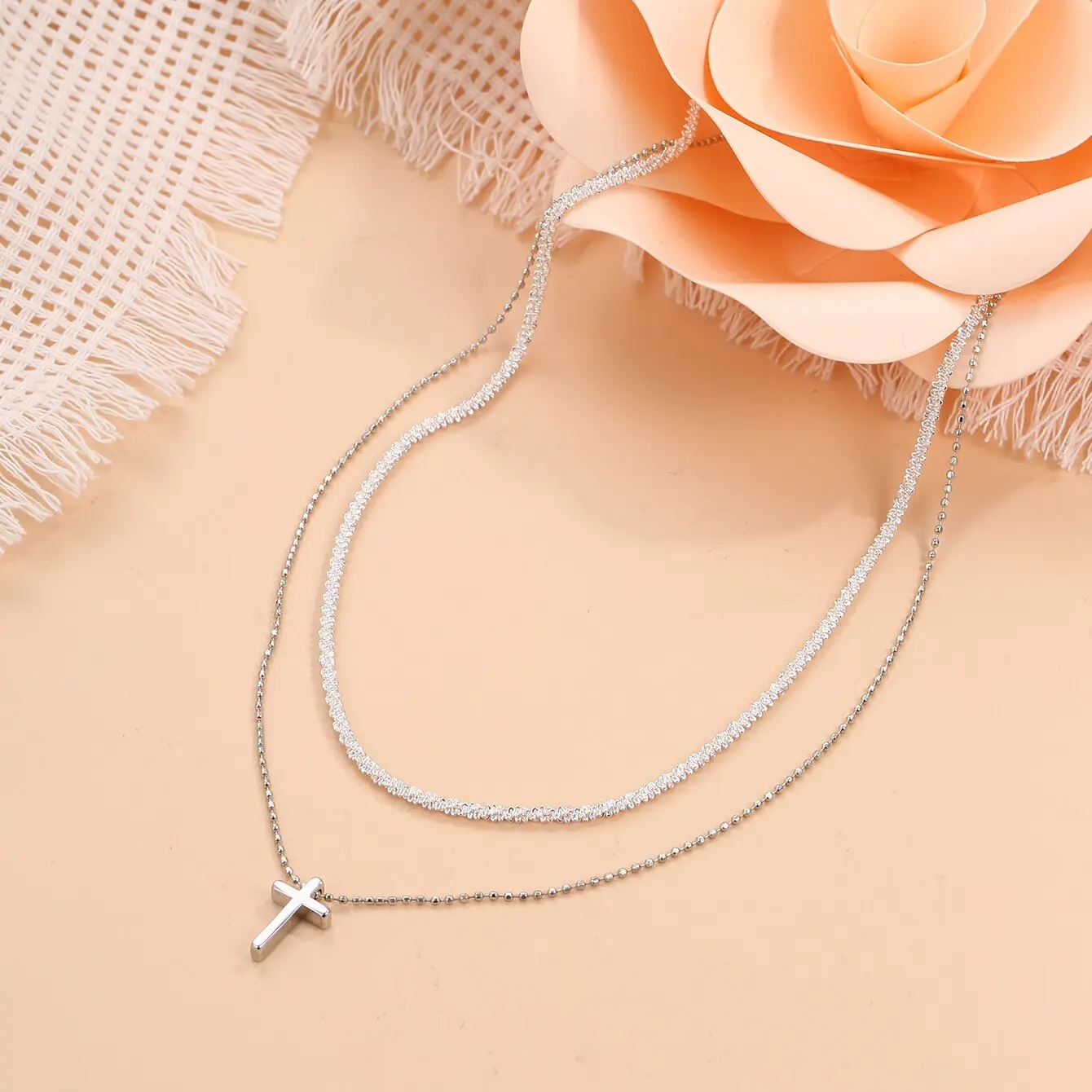 Fashion Multi layer Cross Shining Clavicle Chain Collar Necklace for Men and Women Daily Dressing Party Birthday Gifts Jewelry image 4