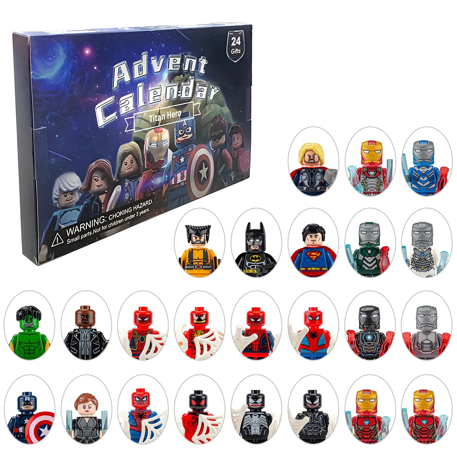 

Адвент-календарь Disney Marvel, фигурки Мстителей, Человек-паук, Железный человек, Халк, Танос Тор, 24 шт., модель из ПВХ, игрушки, Рождественский подарок для детей