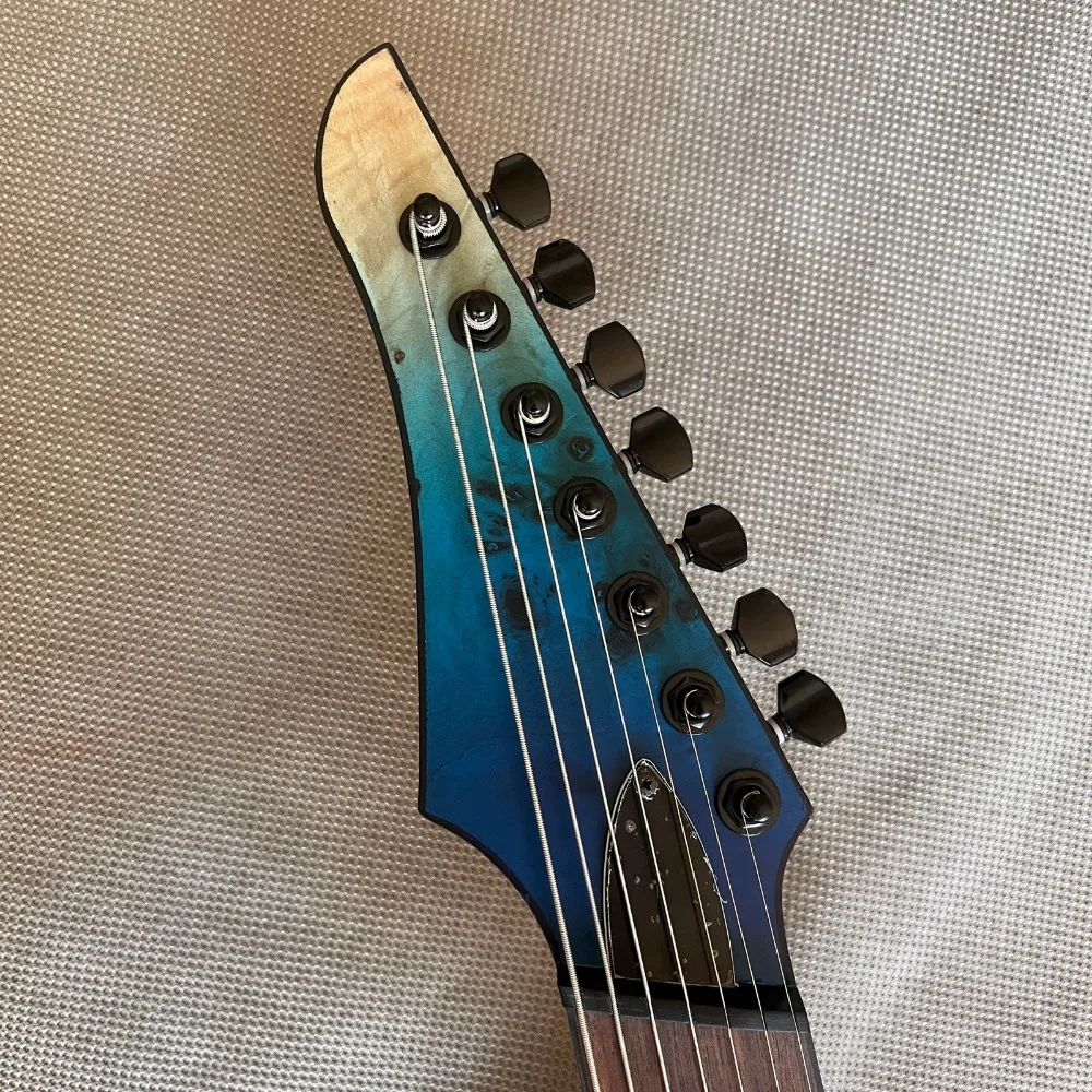 7 String Fanned Fret Electric Guitar Ocean Fade Quilt Maple Top 24 Fret Stainless Steel Fret