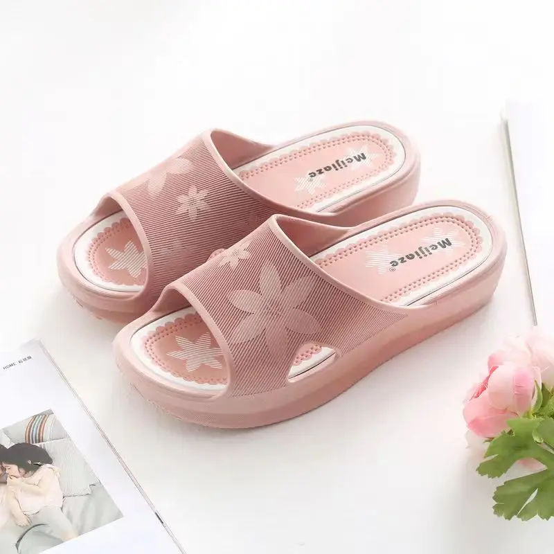 

New Women's Summer One Word Wedges Slipper Thick Sole Non Slip Outdoor Beach Slipper Home Slipper Bathroom Slipper