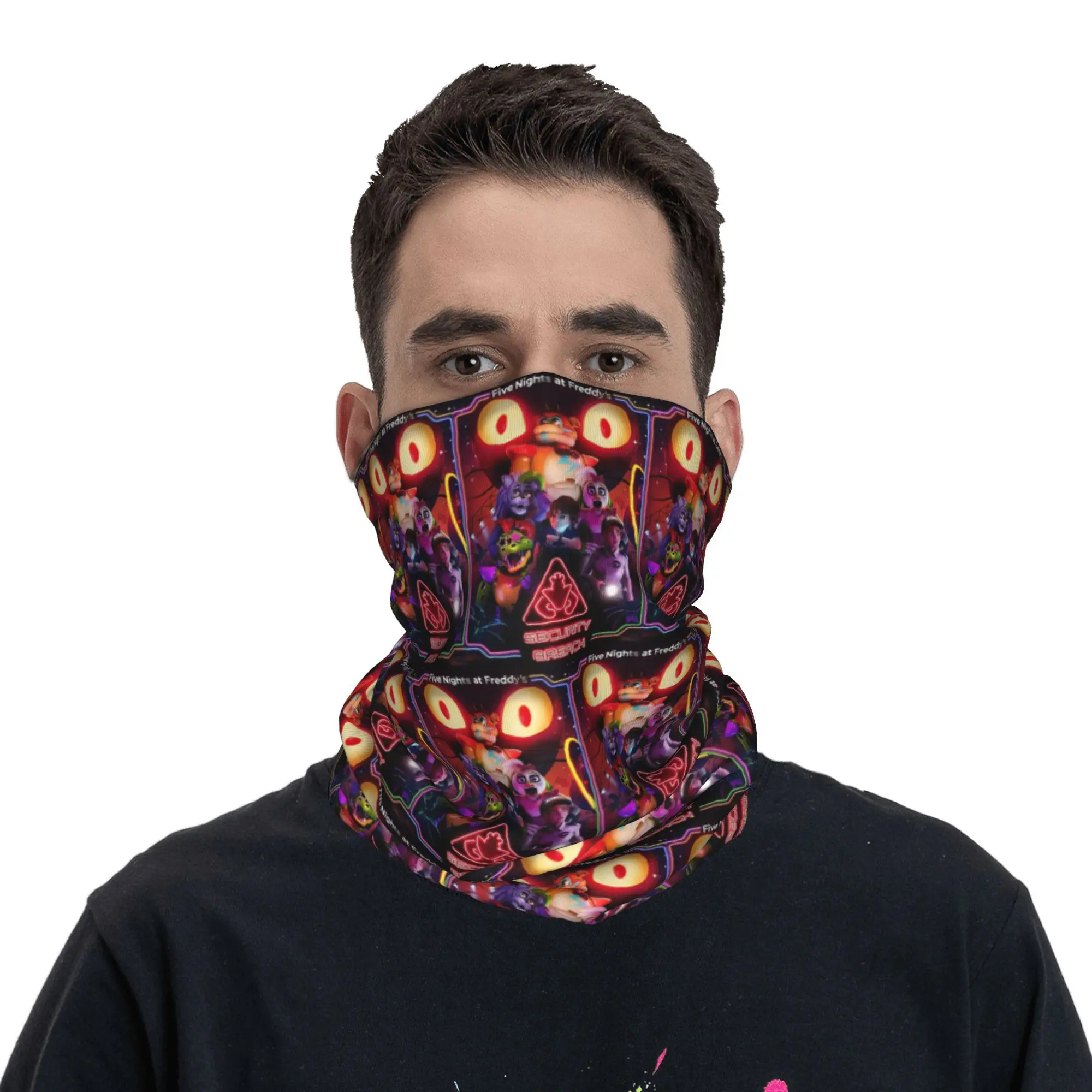 FNAF ملصق الفيلم باندانا غطاء الرقبة المطبوعة التفاف وشاح متعدد الوظائف الدراجات وشاح ركوب الدراجات للرجال النساء الكبار قابل للغسل