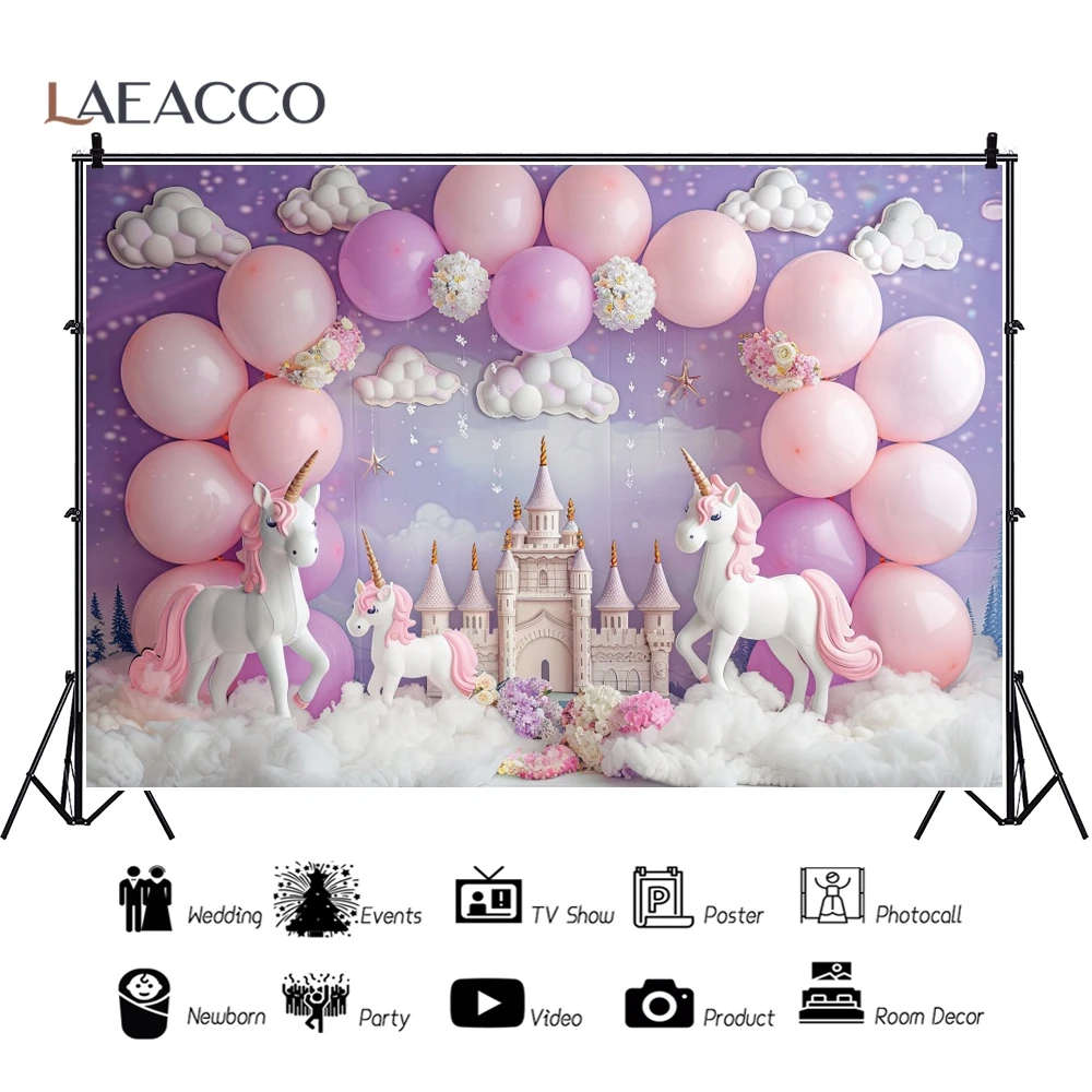 Fond de château rose DegradTale pour la décoration de fête d\'anniversaire de filles, toile de fond de photographie de portrait de princesse, fête