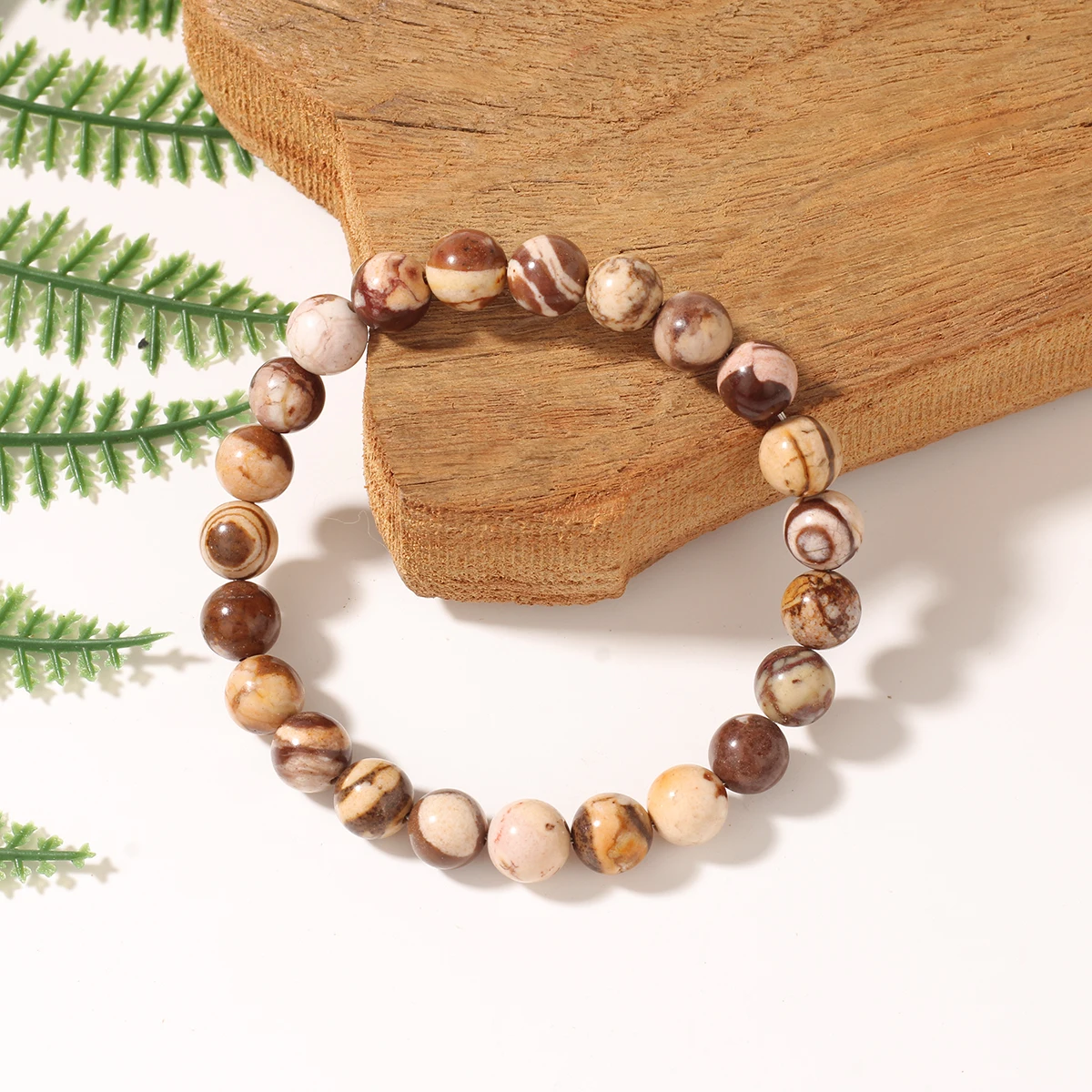 بوهو الحجر الطبيعي زيبرا حجر أساور مستديرة امرأة النساء الرجال الخريف اللون كتلة البني brazalete سيدة لهدايا شقيقة عيد الميلاد