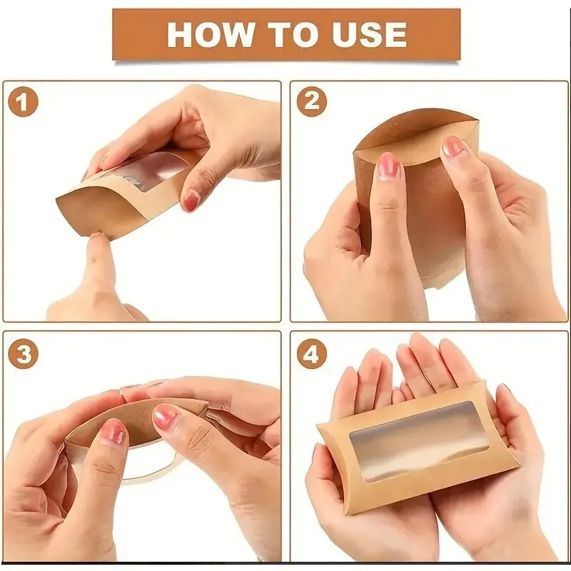 50 Stück Kissen form Candy Box mit Fenster Hochzeit Weihnachten Kraft papier Keks Geschenk verpackungs boxen Geburtstags feier liefert – Detail 3