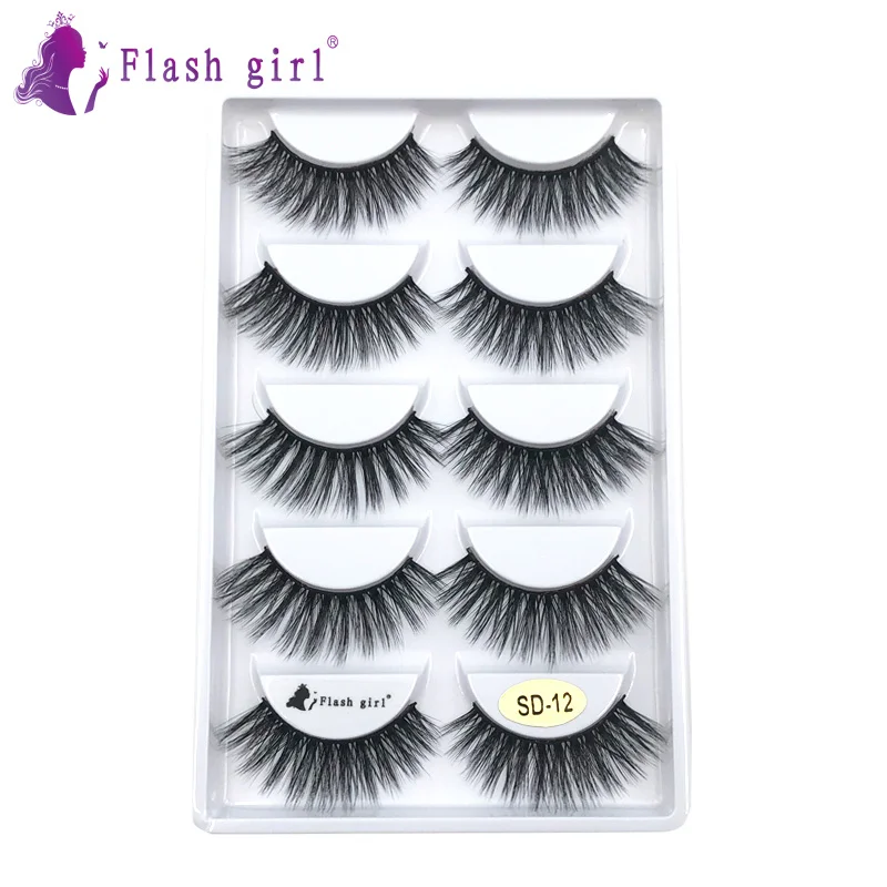 5 pairs/Tray Soft and Fluffy Black cotton Band strip eyelashes Handmade mink Falsle eyelashes SD serise Lashes extention