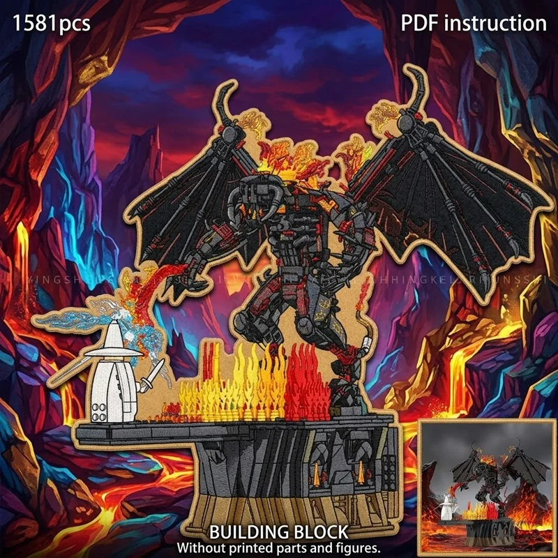 

MOC Architecture Landscape Expansion Kit For Rings Fiery Cavern Abyss Bridge Battle Diorama Adult Collector Toy Building Blocks