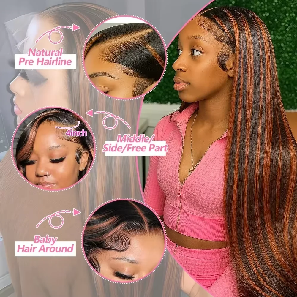 FB30 Bone Straight Human Hair 13x4 HD Transparent Lace Front Wig Brazilian Human Hair Pre Plucked Bleached Knots Glueless Wig For Black Women No Shed No Tangle 30 40 Inch view 4