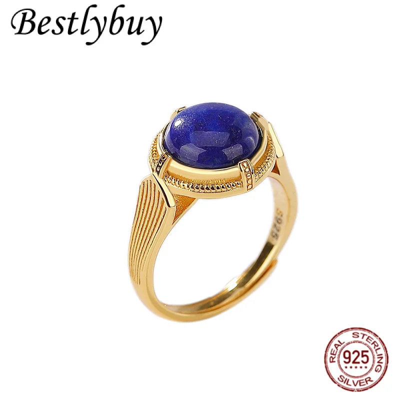 

Новый S925 чистое серебро позолоченный натуральный лазурит женский оригинальный красивый синий драгоценный камень свет роскошные ювелирные изделия