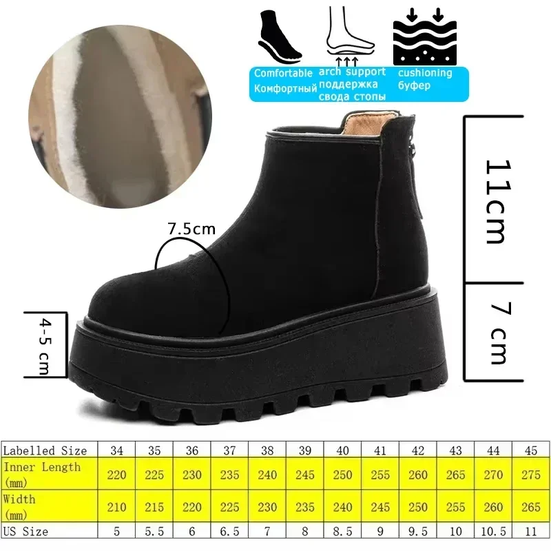 Fujin 7cm Suede Cow Genuine Leather Snow Boots Women Ankle Booties Platform Wedge Winter Plush Chelsea Boots Shoes for Women