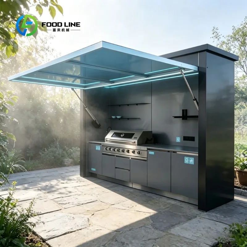 Outdoor BBQ Kitchen Island, Custom Built-in Grill, Waterproof Aluminum Cabinets, Portable Patio Design