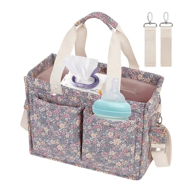 Diaper Caddy Organizer Lightweight Tote Diaper Bag Classic Floral Pattern Portable Diaper Organizer Caddy Travel Accessories