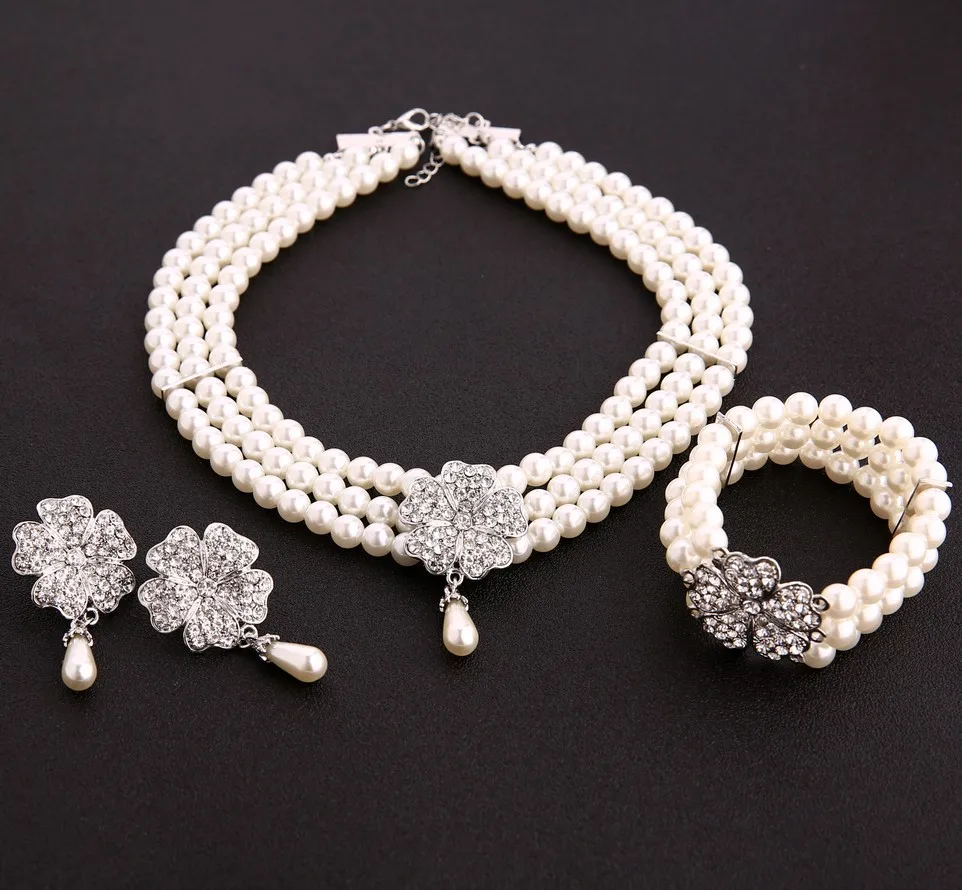 1920s Gatsby Collier De Perles De Mariée Vintage Perle Collier Boucles D'oreilles Bijoux Ensemble 3PC 20s Accessoires Pour Mariage Fête À Thème