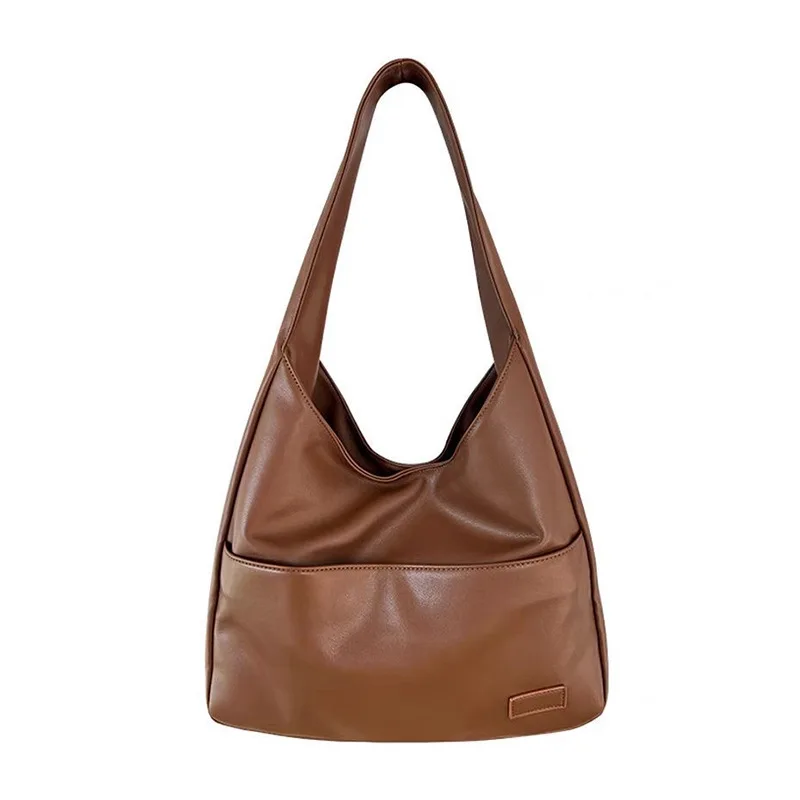 2025 New Autumn And Winter Soft Leather Large Capacity Brown Versatile Commuting Shoulder Bag Women's Tote Bucket Bag