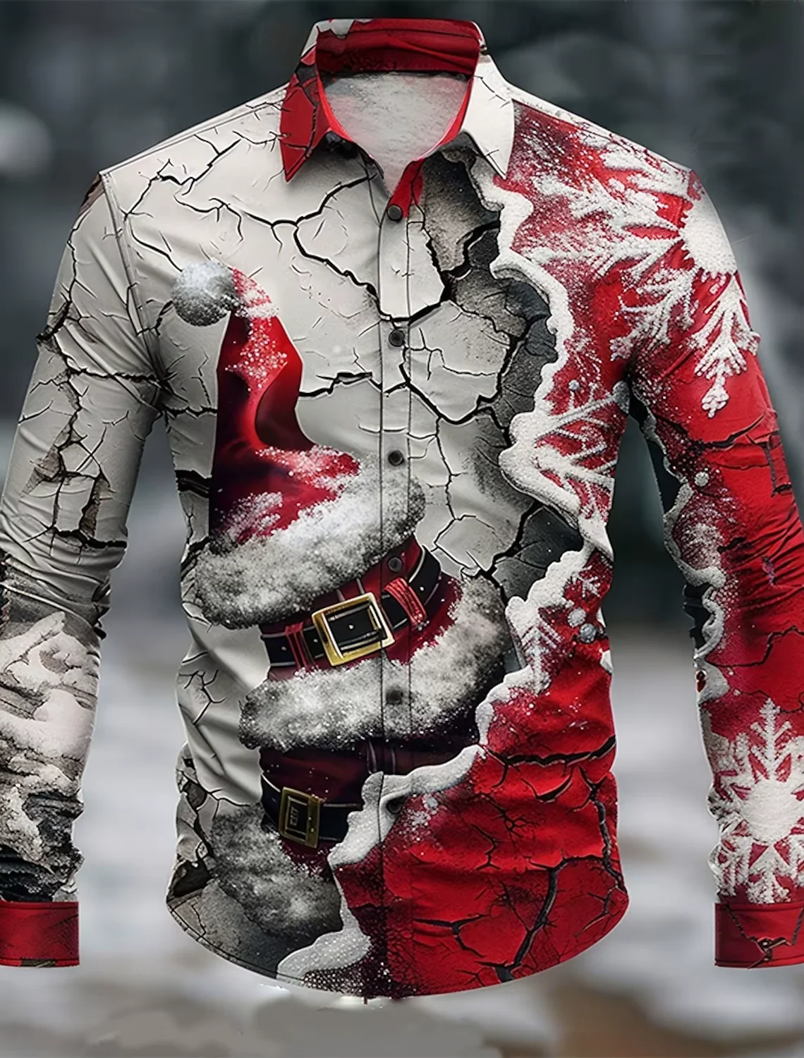 2025 men's 3D printed Santa Claus long sleeved shirt, high-end street fashion, comfortable casual shirt, Christmas top