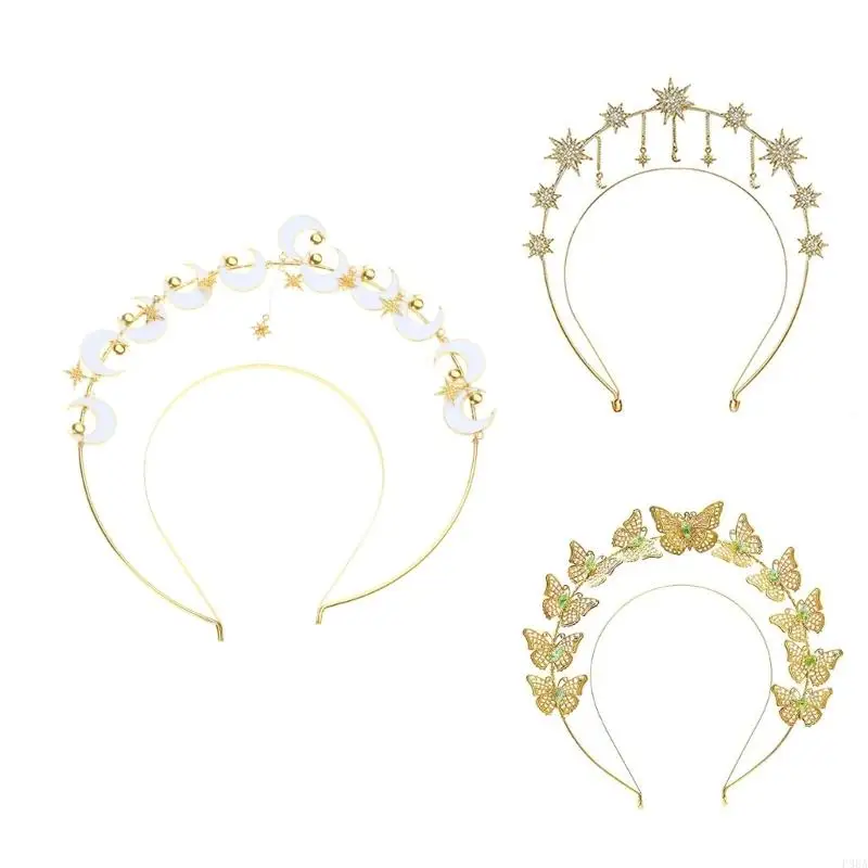 

P88A Moon Star Queen Hair Hoop Mystical for Pageant Prom Bar Nightclub