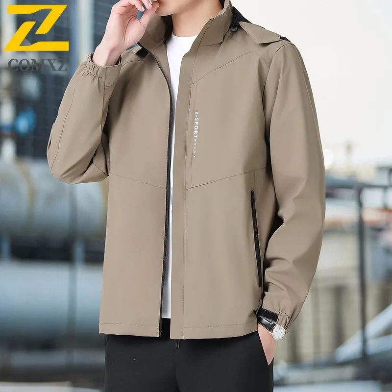 

COMXZ 2025 весенне-осенняя куртка со съемным капюшоном, мужская куртка свободного покроя, большие размеры, уличное пальто