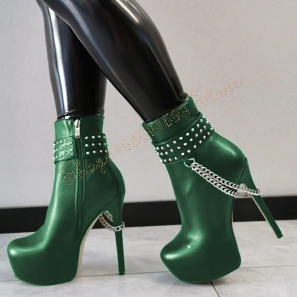 Platform Chain Decor Side Zipper Boots Stilettos High Heels Fashion High Heel Shoes for Women Heels 2024 New Zapatos Para Mujere