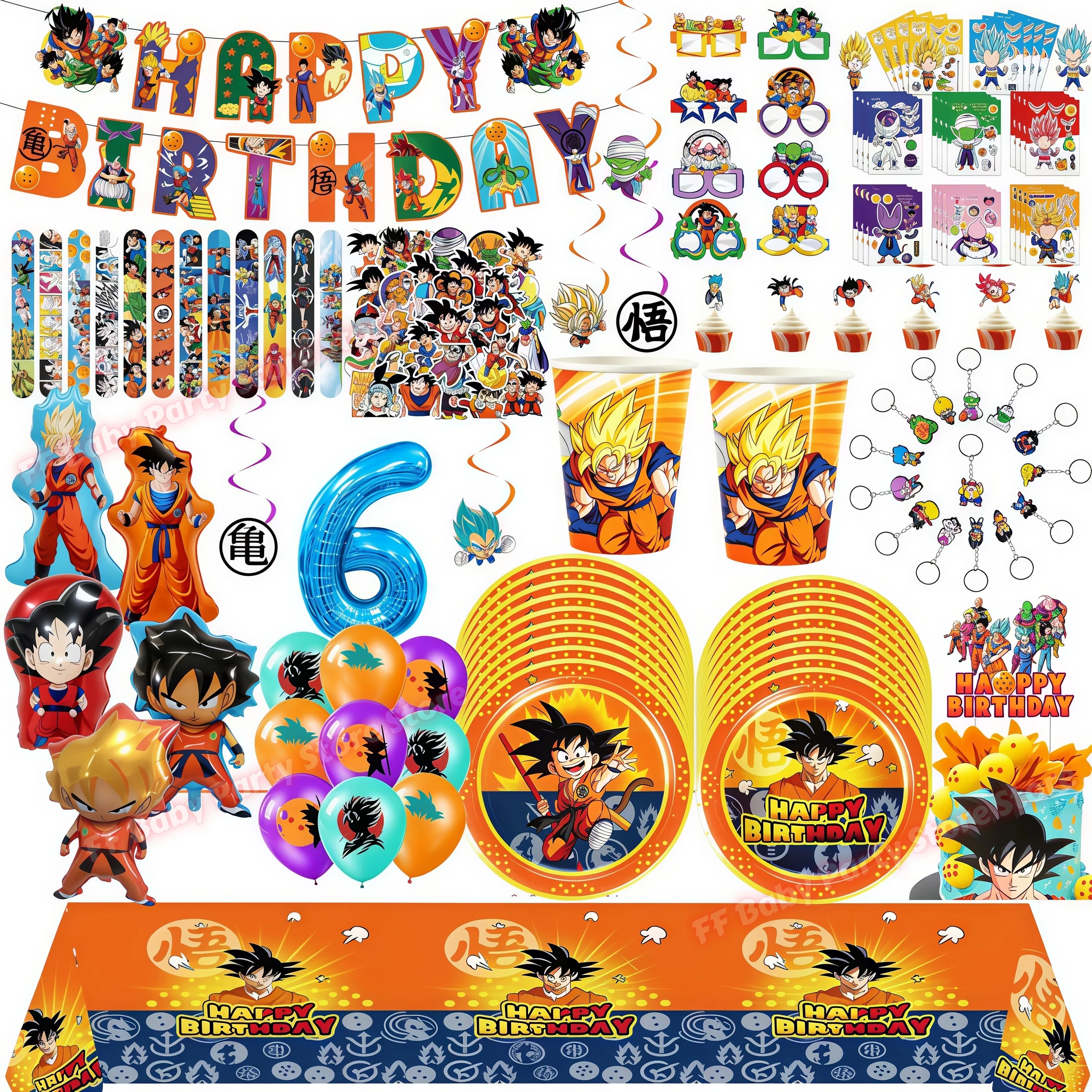 Dragons Ball Birthday Party Supplies Son Goku Balloons Paper Cups Plates Keychin Bracelets Boys Party Favor Birthday Decorations