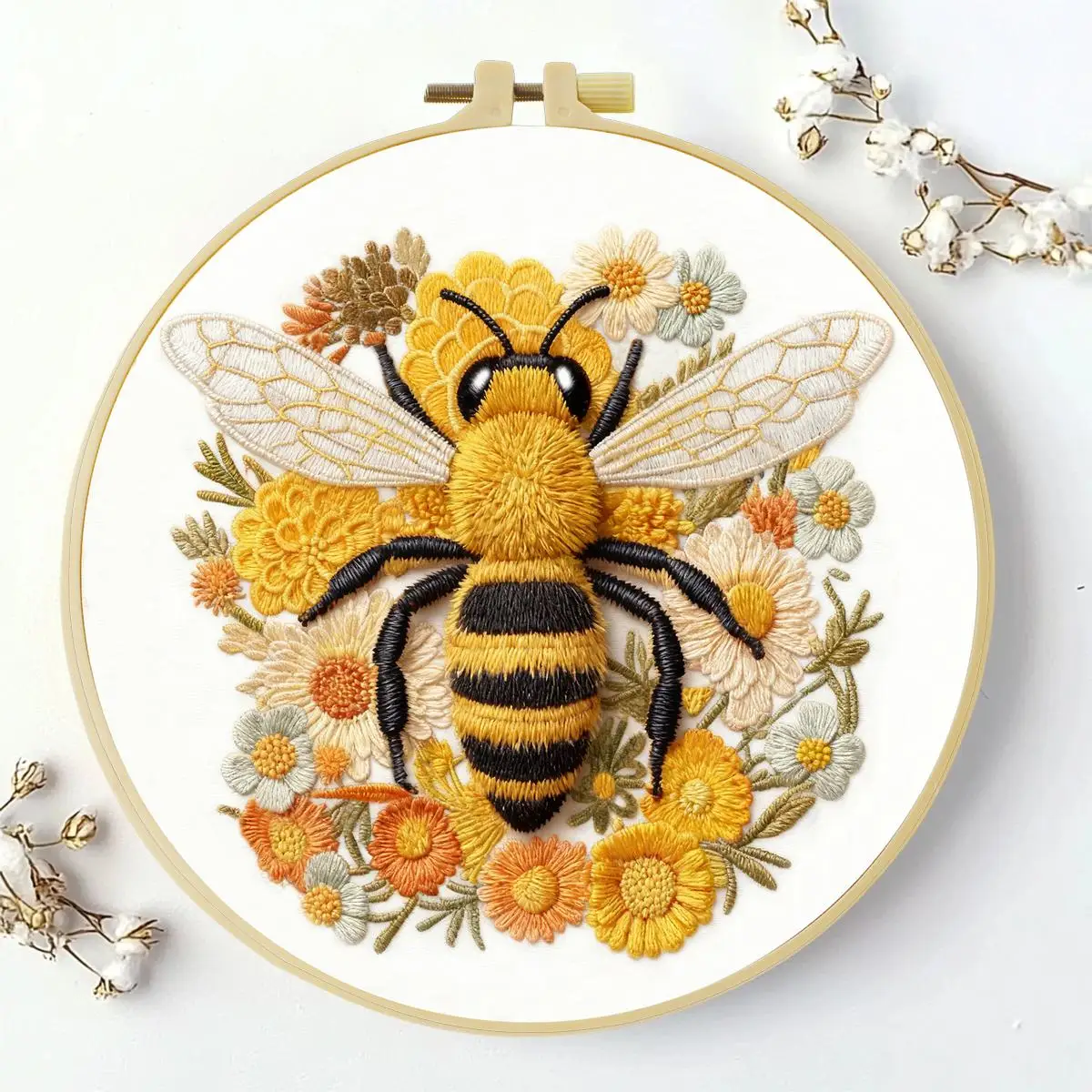 1 Stück 20X20CM/15X15CM 7,87/6,3 Zoll Tier - Bienen Stickerei Starter-Kit DIY-Kit DIY-Stickerei-Set Handarbeiten Malerei – Detail 2