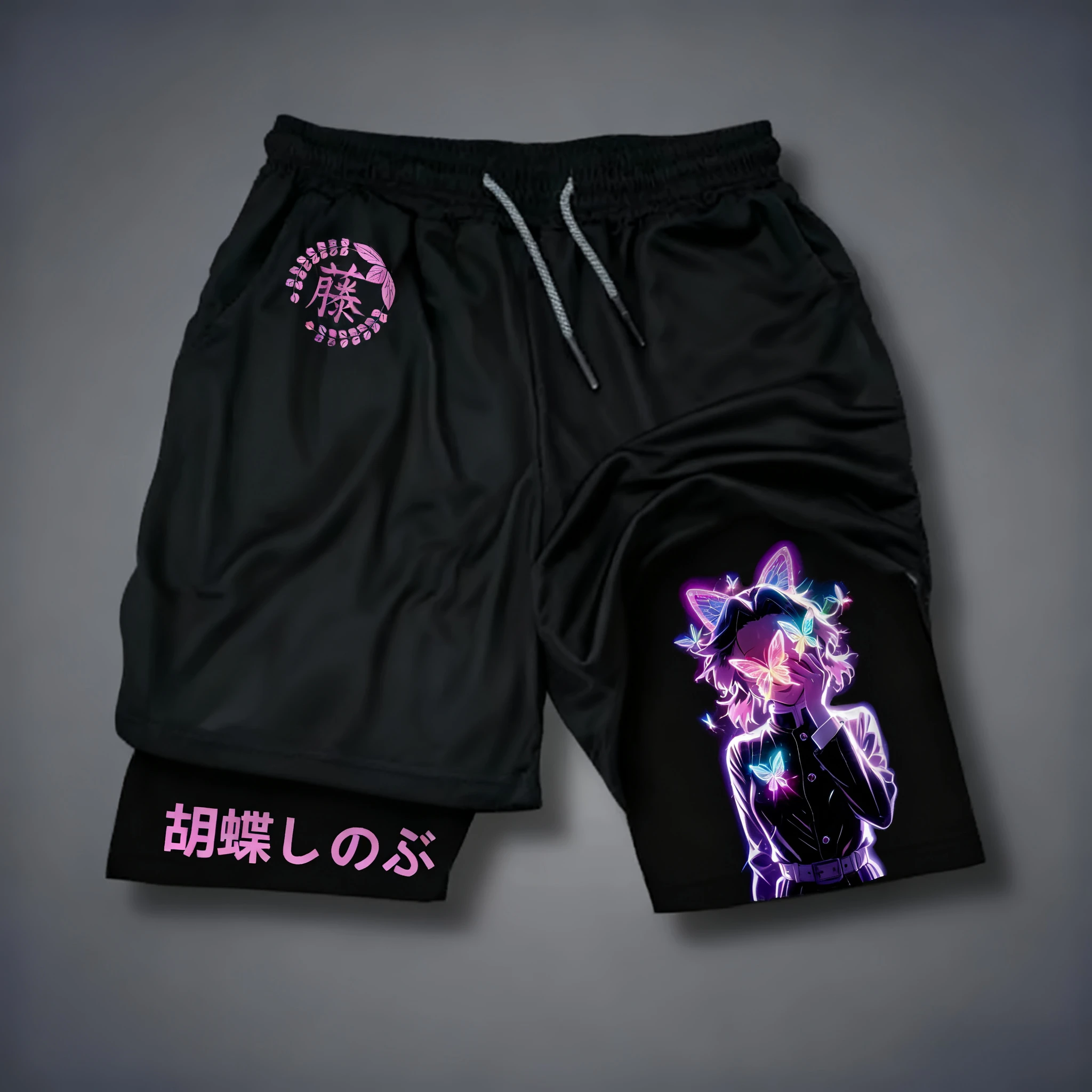 

Двухслойные шорты с аниме-принтом Demon Slayer, американские летние мужские и женские свободные и модные шорты для фитнеса