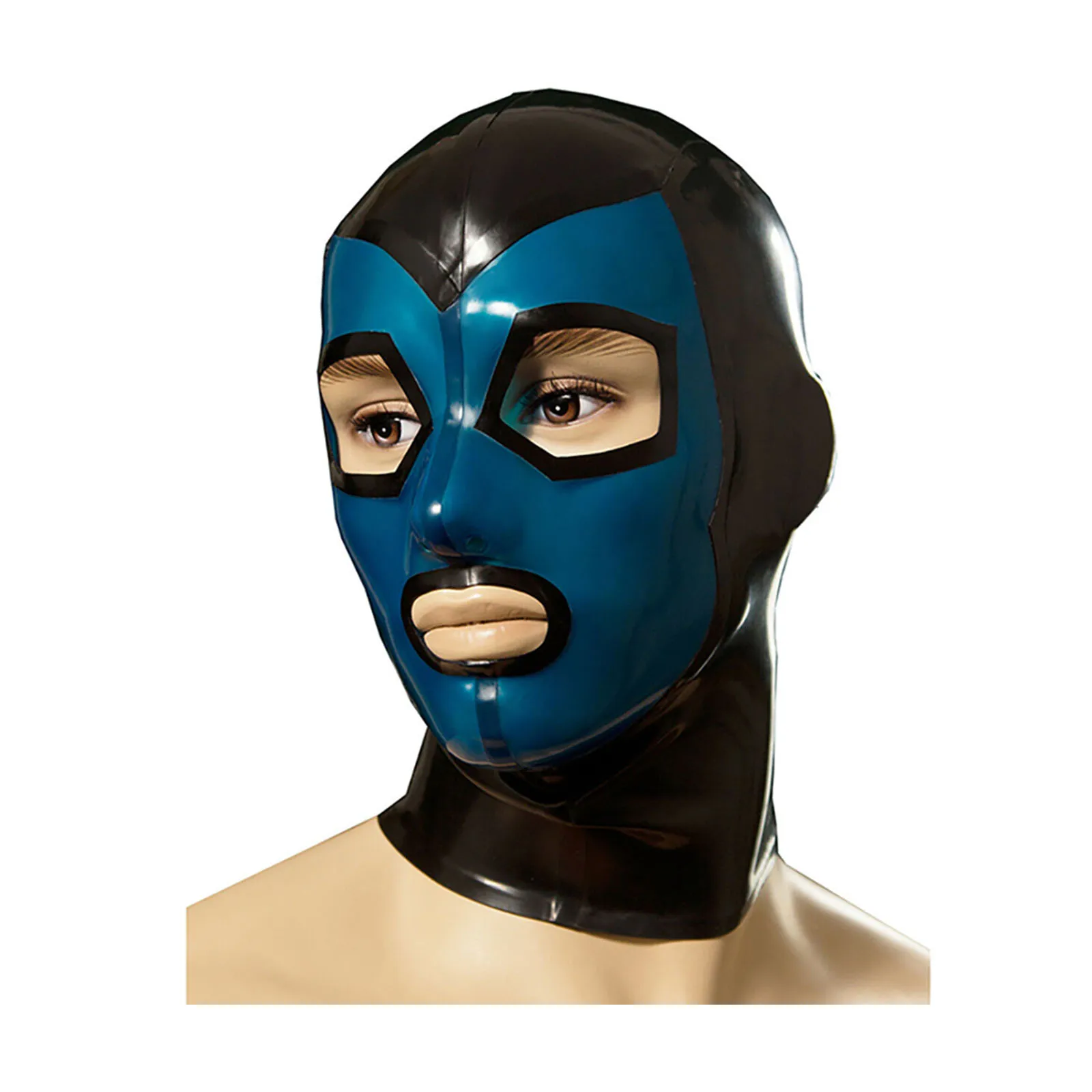 

MONNIK Latex Unisex Mask Dark Blue&Black Colors with Rear Zipper Handmade for Catsuit Cosplay Party Clubwear