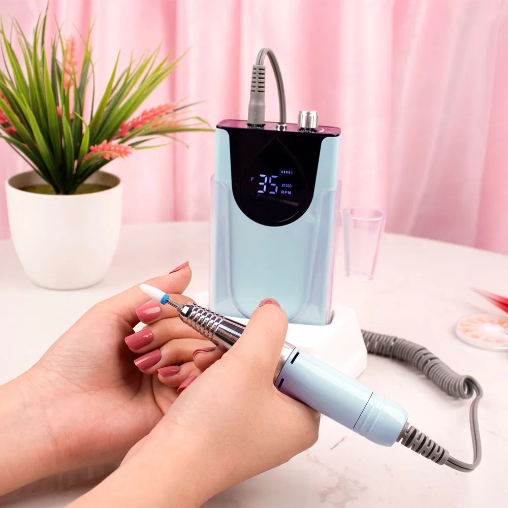 Elétrica profissional Manicure prego máquina broca, portátil, recarregável, sem fio, liga de alumínio, uso do salão, 35000 RPM