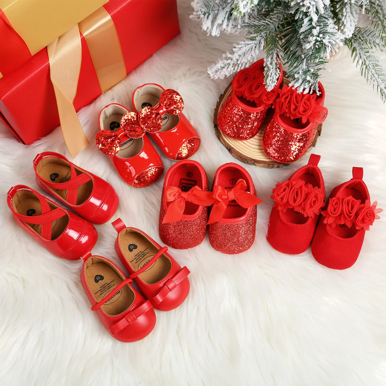 

Baby Girl Christmas Moccasins Princess Sparkly Mary Jane Dresses Shoes Premium Lightweight Soft Sole Crib Shoes Toddler Shoes