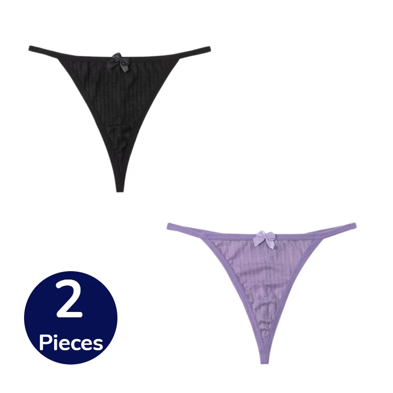 BZEL 2PCS Fashion Women's Panties Low-Waist Soft Female Hollow Sweet Bow Thongs Sexy Lingerie Breathable Cozy G-strings Hot Sale