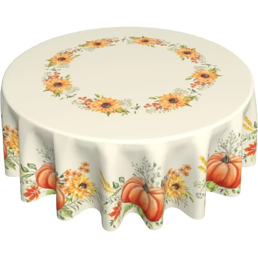 

Осенне-осенняя круглая скатерть 60 дюймов, круг тыквы и подсолнуха, многоразовая термостойкая моющаяся скатерть, чехол для кухни Din