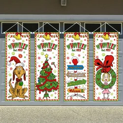 4Pcs Christmas Decorations Welcome To Whoville Backdrop Outdoor Whoville Xmas Backdrop Decorations for Winter Holiday Indoor Out