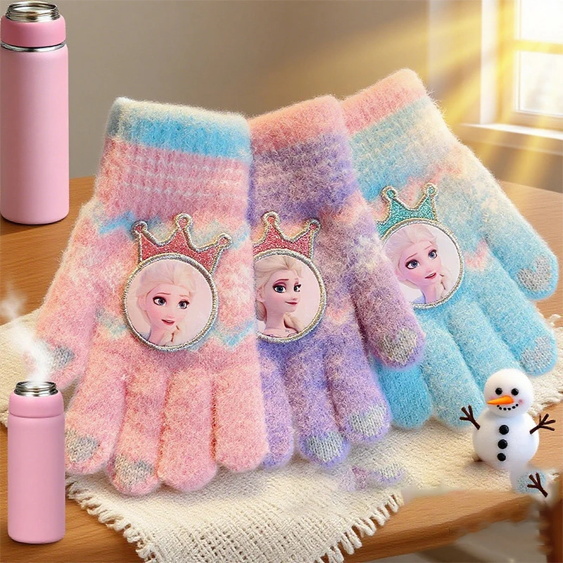 1-8psc Frozen Kinderhandschuhe Herbst/Winter-Kollektion Mädchen Flip-Top Halbfingerhandschuhe Elsa Princess Kältebeständig für Mädchen