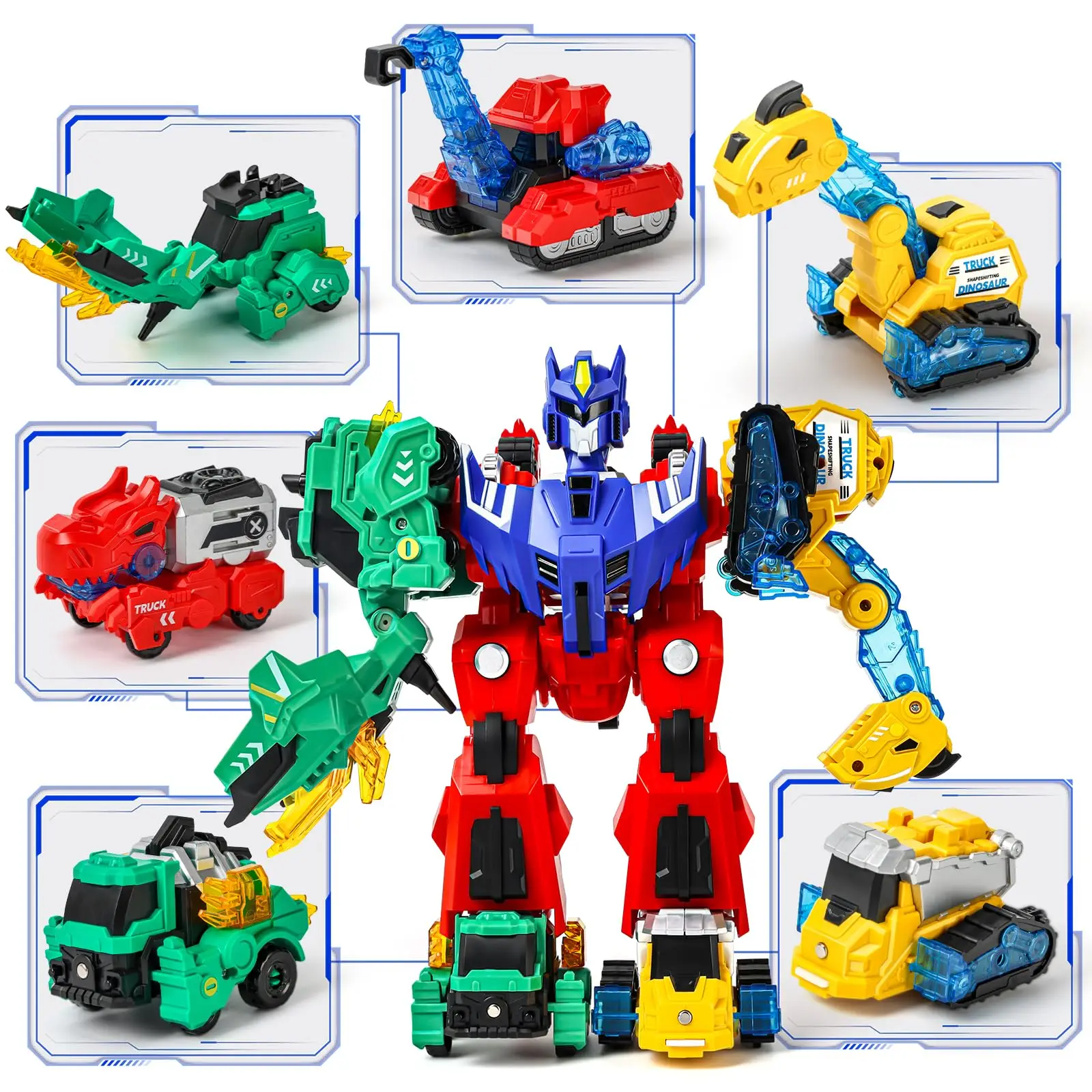 Camion per auto con dinosauro trasformante magnetico 6 in 1 - Confezione di bomboniere multiarticolo Dino Robot Decorazione per la stanza di compleanno