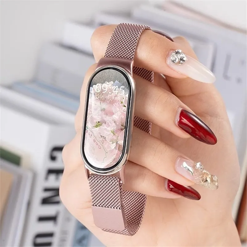 Bracelet magnétique milanais en acier inoxydable pour femme, compatible avec Xiaomi Mi Band 8/9, bracelet Xiaomi Mi Band 9