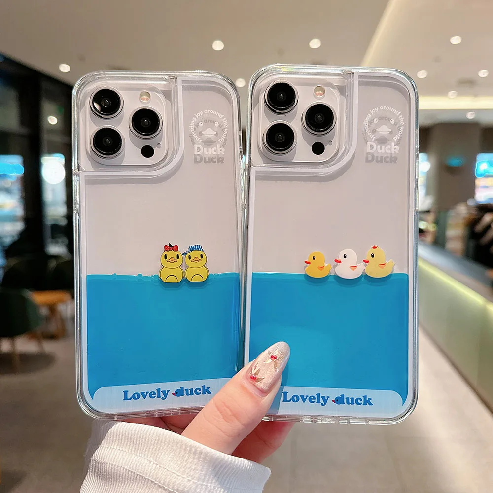 Cute Cartoon Animal Liquid Quicksand Dynamic Clear Phone Case For iPhone 15 Pro Max 14 13 12 11 Shockproof Bumper Hard PC Cover