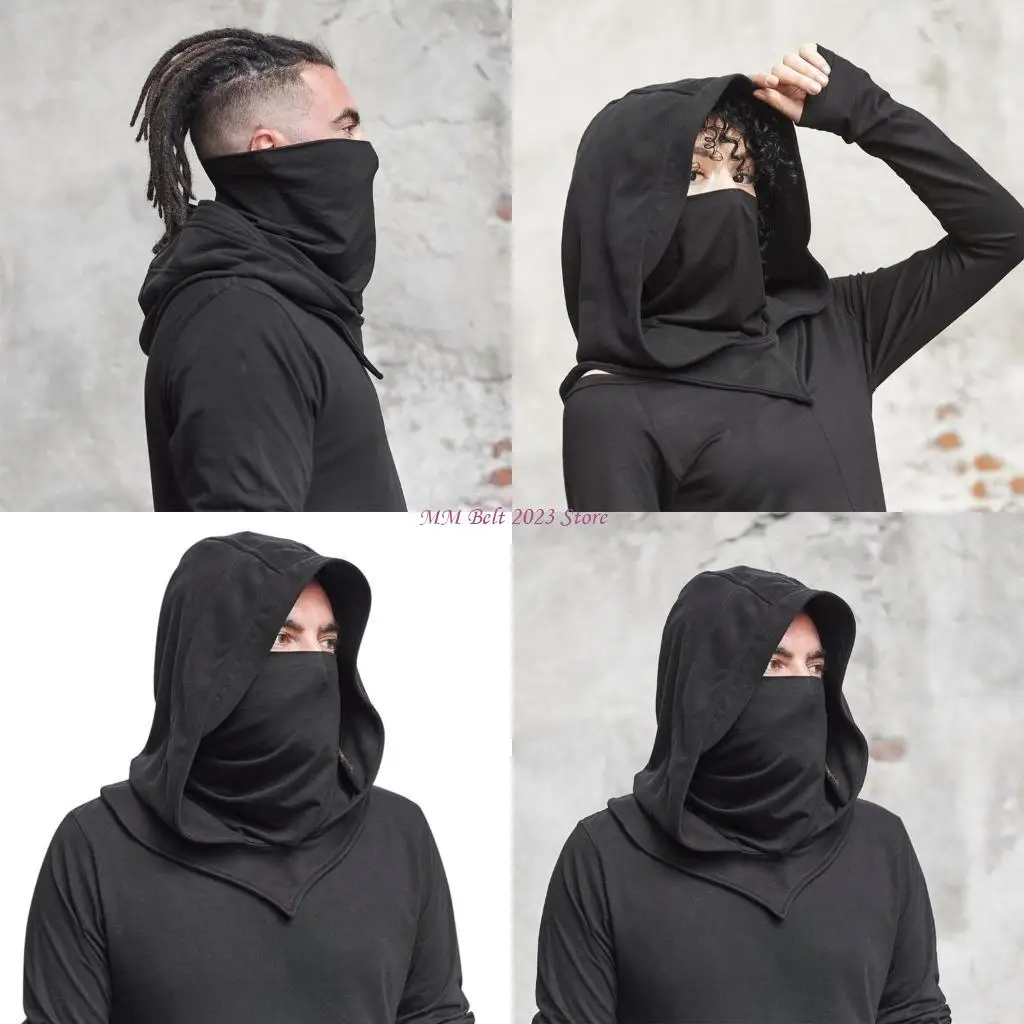 49ME Hooded Balaclava Face Mask Men Medieval Hat With Veil Hooded Hat Scarf Windproof Balaclava Anti droplet Face Cover