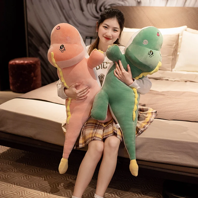 

60-120CM Big Size Long Lovely Dinosaur Plush Toy Soft Cartoon Animal Green Pink Stuffed Doll Pillow for Kids Girl Birthday Gift